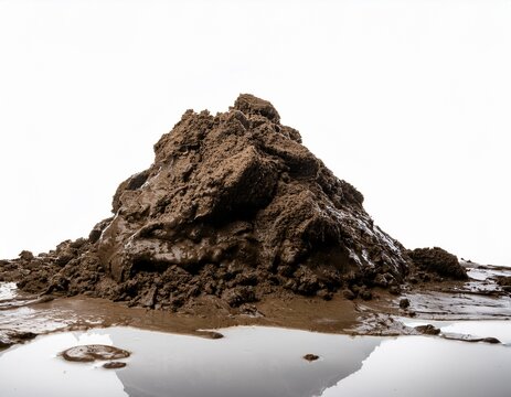 wet mud pile forming a small hill on white background