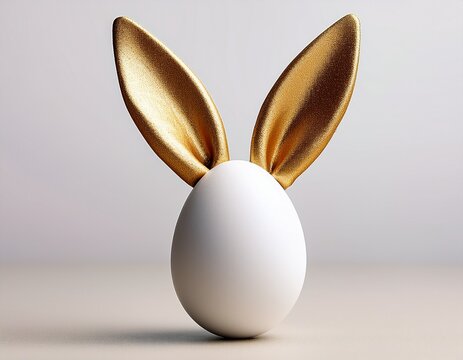 white egg with gold rabbit ears