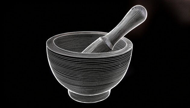 white line art mortar and pestle isolated