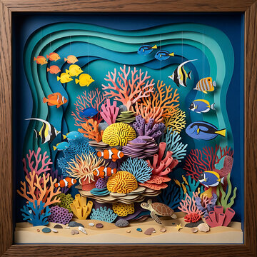 Colorful coral reef with fish underwater