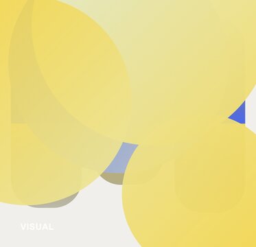 Abstract yellow circles and blue triangle shapes on a soft grey background