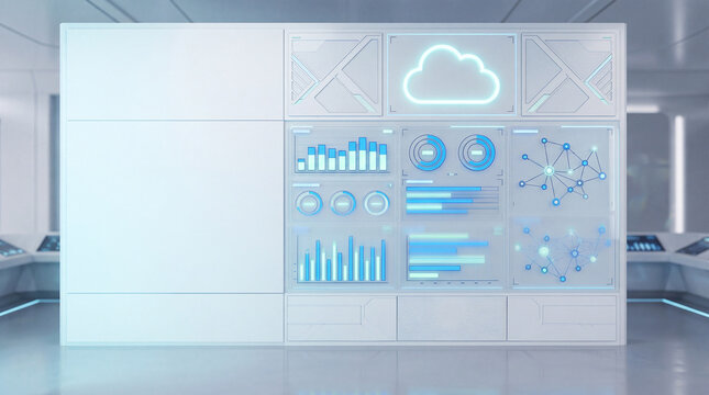 Cloud Storage Analytics Dashboard in Futuristic Office