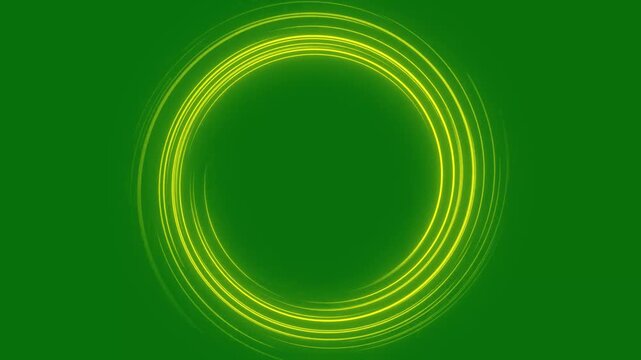 Smooth glowing cyan light trails create a clean circular ring with an open dark center, ideal for logo reveals, interfaces, portals, product displays on green background, 4k resolution