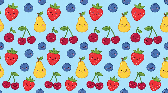 Playful fruit pattern on blue background