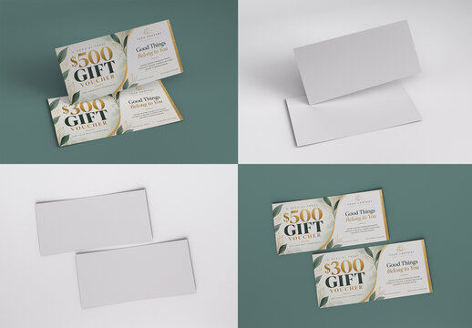 Realistic Gift Certificate Mockup Set