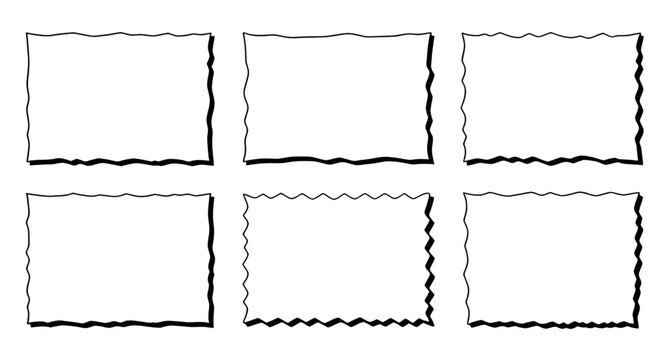 Rectangle frame, border set, hand drawn frame, squiggly border, scalloped frame, wavy edge border, comic frame, speech border, photo frame, simple border, rectangle border, black outline frame, line f