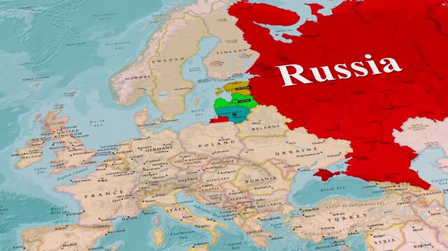 Baltic States Map Estonia Lithuania Latvia Near Russia Border Animation