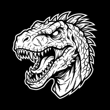 T-Rex head graphic element. Minimalist flat dinosaur, prehistoric creature, fossil illustration. Paleontology, science education accent. Vector illustration.