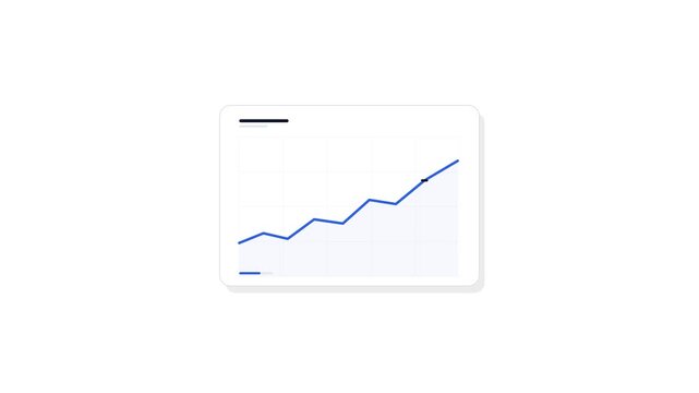 Abstract blue line graph representing upward growth and business data analysis on a minimalist white dashboard interface for financial reporting