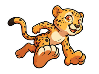 Obraz premium Cute cartoon leopard cub running cheerful pose