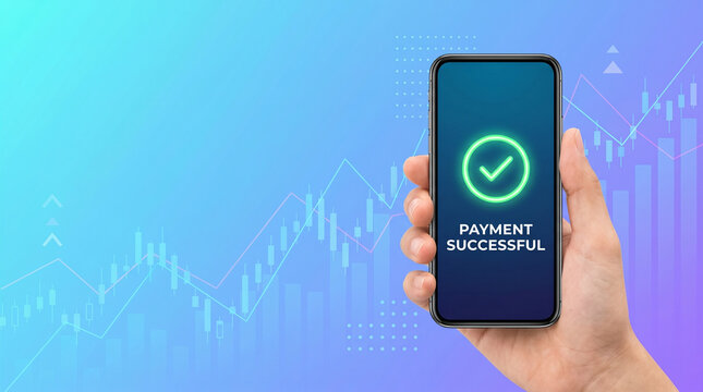Successful Mobile Payment on Smartphone with Digital Checkmark, Financial Technology and Cashless Transaction