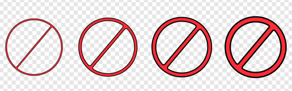 Prohibition signs with increasing stroke thickness. warning icons indicating forbidden actions. safety symbols for restricted activities. set of circle negation marks prohibition forbidden