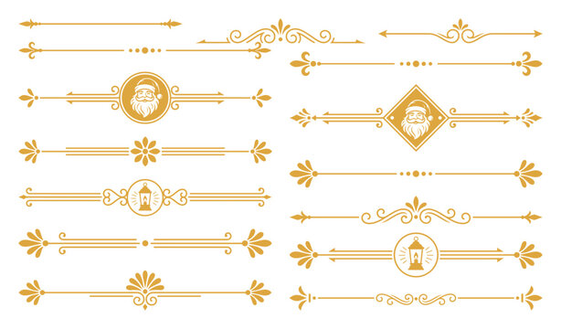 Festive christmas text dividers and holiday borders with santa lantern golden graphics.