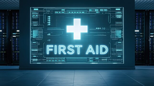 Futuristic first aid medical cross display screen