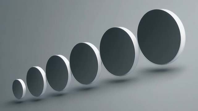 Abstract geometric progression of circles in shades of gray.