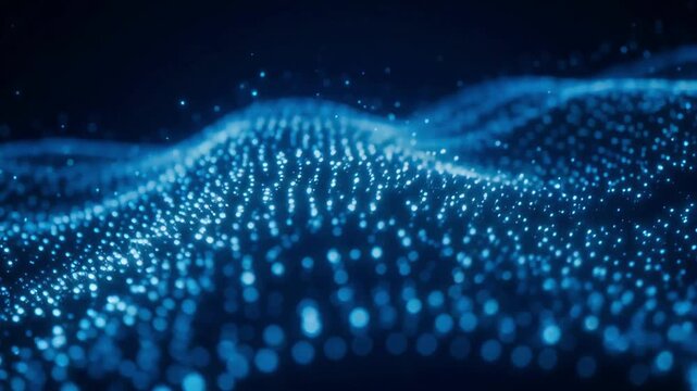 Blue digital particle wave flowing smoothly in motion animation for futuristic technology data background motion footage