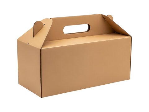 A simple brown cardboard gable box with a handle for easy carrying food item