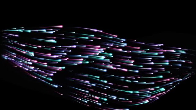 Abstract flowing light streaks with vibrant pink turquoise purple hues on black background dynamic motion trails futuristic digital a i g e n e r a