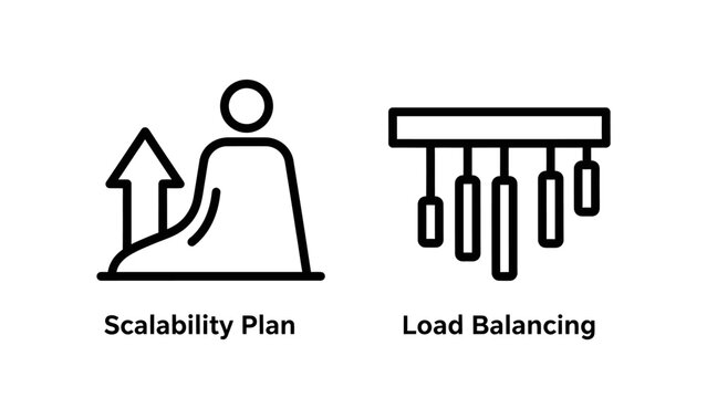 Scalability plan and load balancing icons for network architecture with planning