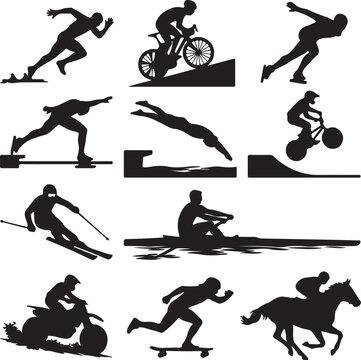 Silhouettes of Racing Cars and Drivers in Motion at Sunset