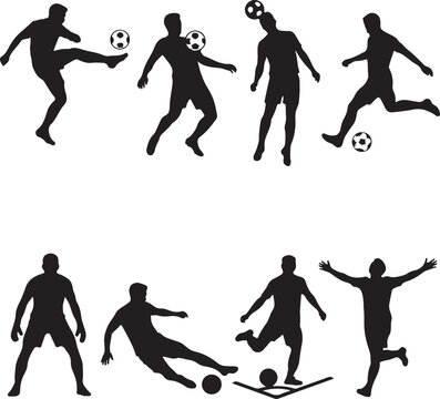 Silhouetted Soccer Players in Action on Field at Sunset