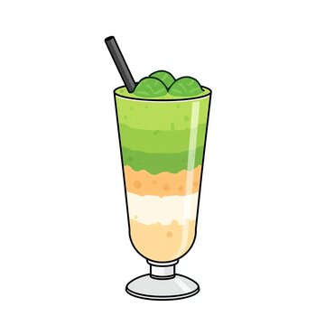 Indonesian iced cendol dawet drink in glass vector illustration