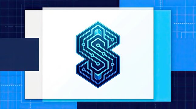Digital S letter logo with circuit board tech pattern.