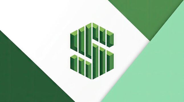 Isometric green S logo inside hexagon geometric pattern.