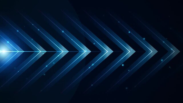 Modern abstract blue arrow design with light rays and gradient effect