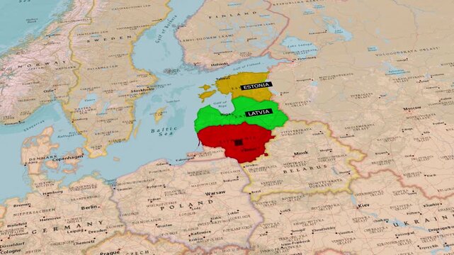 Estonia Latvia Lithuania Countries Map Baltic Region Animation