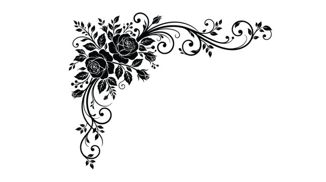 Elegant black decorative floral corner design