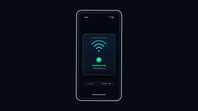 Mobile phone displaying successful wireless network connection status on screen with secure signal indicator