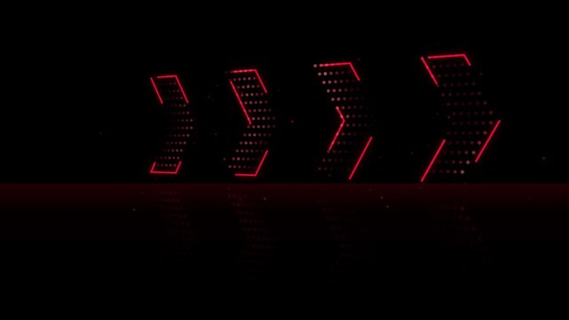 Digital pixel art arrows forming a directional pattern on dark space