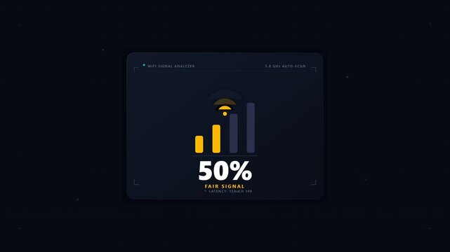 Wifi Signal Strength Indicator Showing Fifty Percent Connection on Dark Digital User Interface Dashboard Illustration