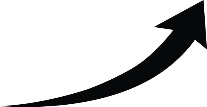 Minimal black curved arrow pointing to top right corner symbolizes rising growth in business design.