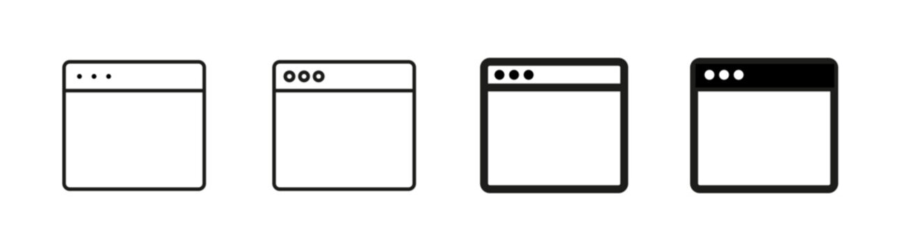 Website page icon set, internet webpage browser window, web site line and solid sign