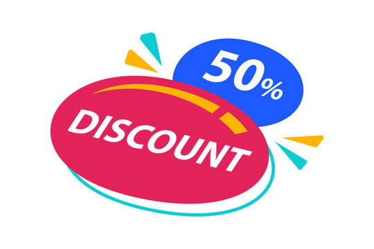 Limited discount 50 percent off promotional tag. Colorful oval sale badge for ecommerce and shopping