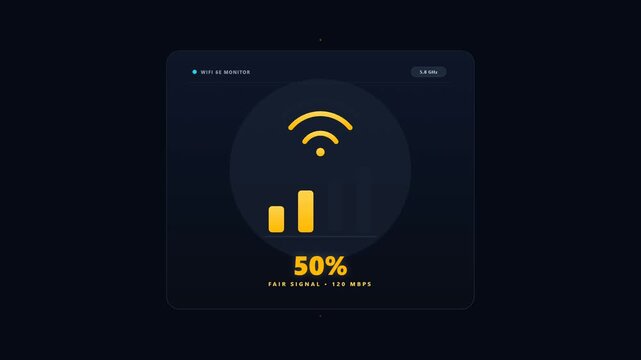 Wifi signal icon animation with glowing wireless connection waves moving on dark black background motion footage