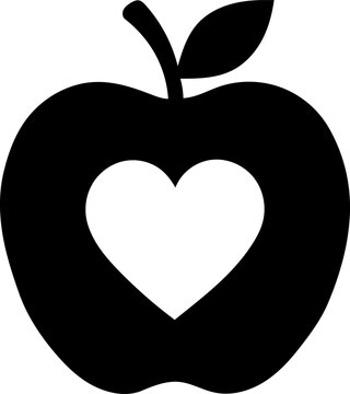 Black Apple Silhouette Icon With A Heart Cutout For Healthy Living