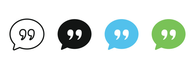 Fototapeta premium Quotation marks and speech bubble icons. Customer testimonial chat and message discussion symbols
