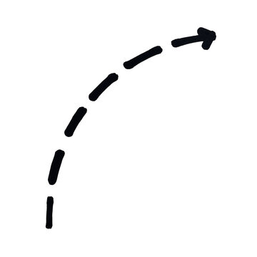 Black hand drawn curved dashed line arrow pointing up and to the right on a simple sketch style illustration