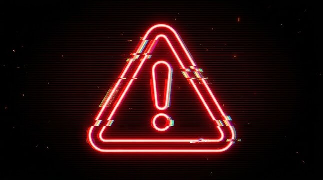Security alert concept showing a red warning sign and exclamation point with digital glitching.