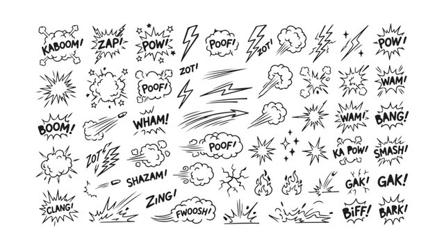 Comic Book Sound Effects and Action Burst Elements Set