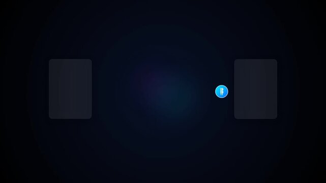 Dark background with glowing blue orb centered between two empty slots. Circular light pulses softly around the central point