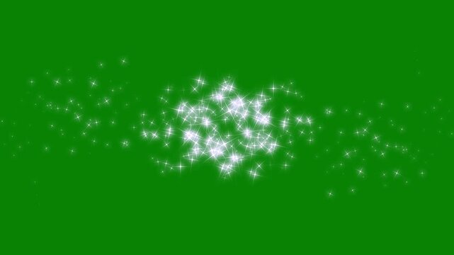 Glowing magic glitter star trail animation with white twinkling particles fairy dust sparkles smooth light streaks magical shimmer particle motion overlay on chroma key, green screen video 4k