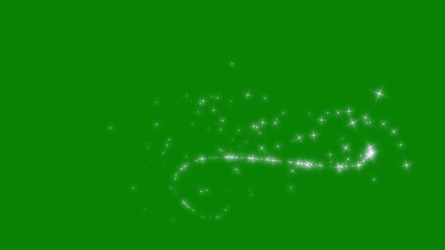 Smooth twinkling star glitter line animation with glowing white particles magical sparkle dust fairy doodle stars shimmering starlight trail overlay loop, on green screen background 4k