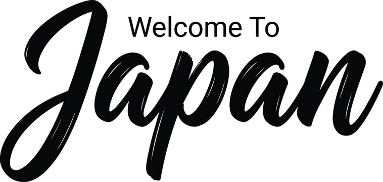 Welcome to japan black calligraphy text isolated on a white background for travel and tourism concepts
