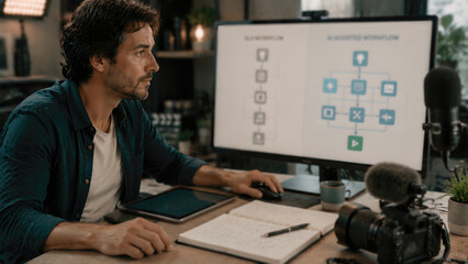 Obraz premium Content Creator Mapping an AI-Assisted Production Workflow