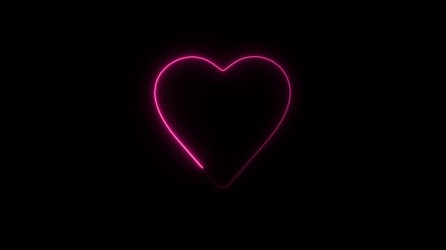 Flicker neon vedio simple glowing pink neon heart shape isolated on black background a minimalist icon against a deep background