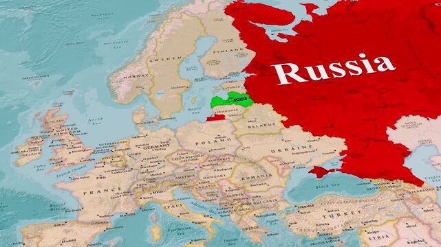 Latvia Country Map Baltic Sea Near Russia Animation